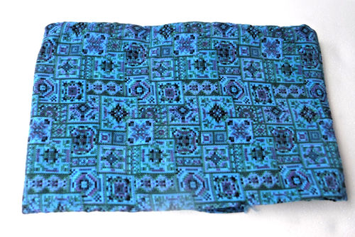 Vintage ~ Blau ~ Lila ~ Grün ~ Tiki ~ Feincord Stoff 38" x 72" ~ Handarbeit ~ Nähen ~ Steppdecke