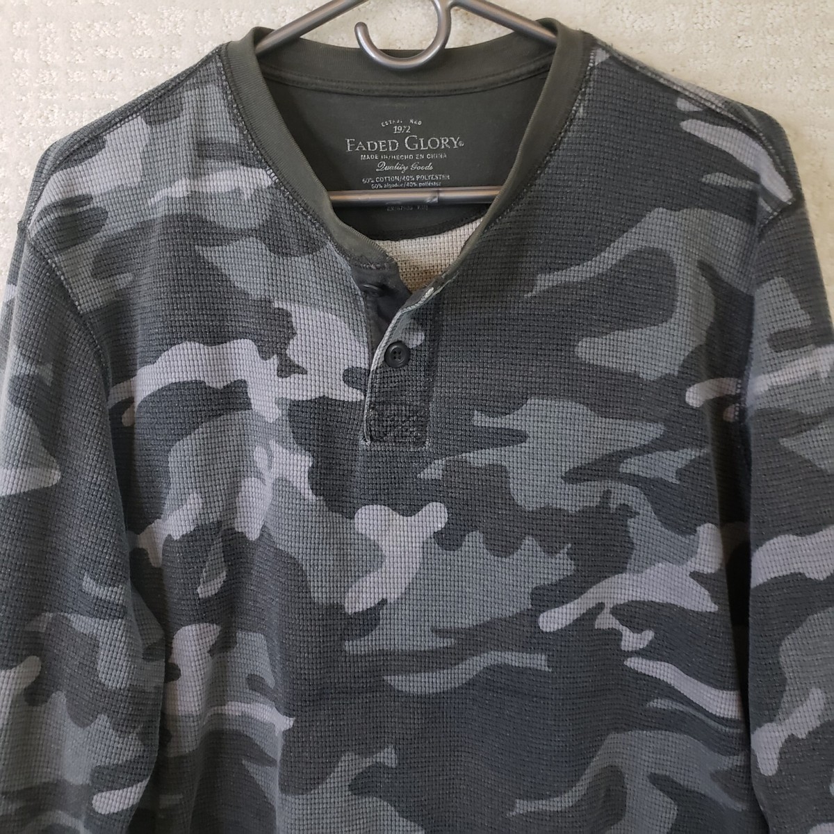 Faded Glory Men's L Camo Waffle Knit Thermal Long Sleeve Shirt w