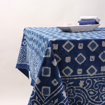 ATOSII Jade 100% Cotton Rectangle Summer Tablecloth, Block Print Flo-573230