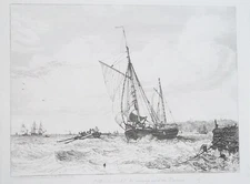 ISLE OF WIGHT Schooner Sailship Departs Cowes - 1830 Etching Print by E.W. Cooke