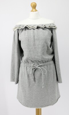 KENDALL + KYLIE SCHULTERFREIES MINIKLEID DAMEN GRAU MELIERT UK M UVP £140 AD