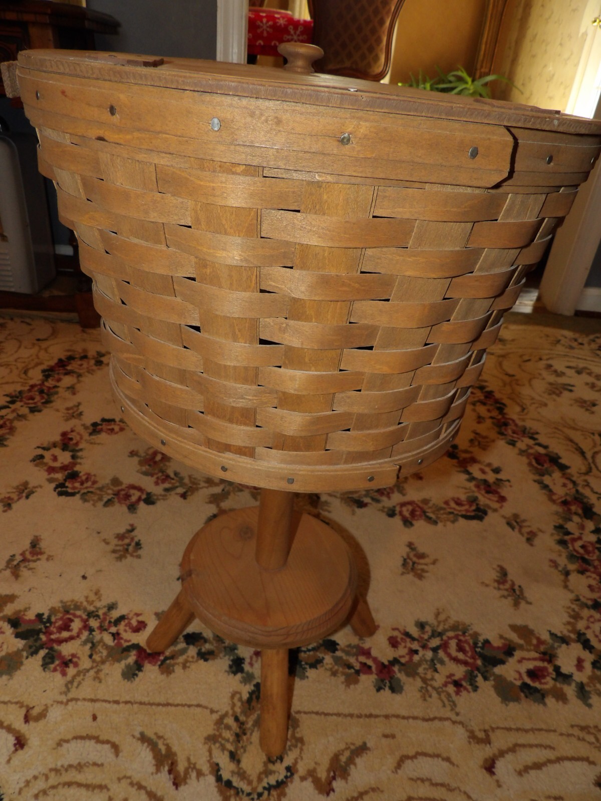 Longaberger 1985 VINTAGE Large Sewing Basket w Stand EXTREMELY RARE