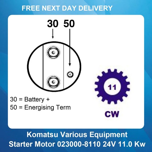 Starter Motor For Komatsu 6008138110 6008138130 6008139510 6008139511 24V - Picture 3 of 5