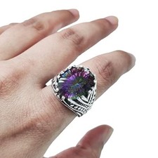 NATURAL MULTI MYSTIC TOPAZ BIRTHSTONE 925 STERLING SILVER TURKEY HEAVY MENS RING