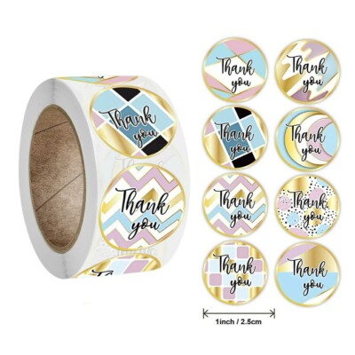 2 Rolls 500pcs 1" inch Thank You Stickers Round Gold Abstract Label ...