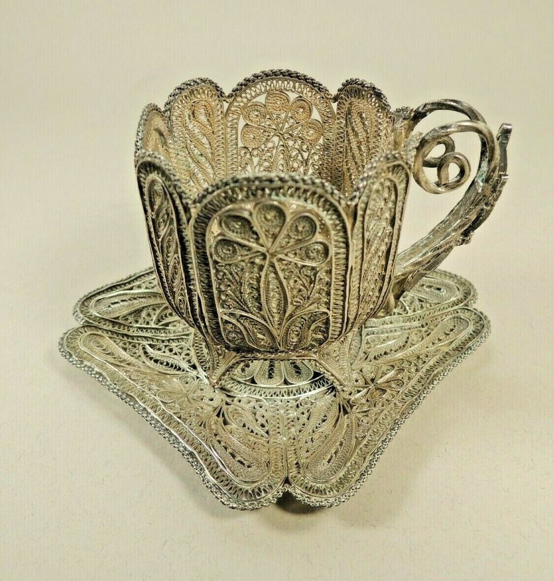 Antique Chinese Handmade Sterling Silver Saucer Rapid rise Filigree Cup Colorado Springs Mall Holder