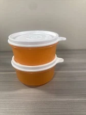 Tupperware Serving / Dip Cups Set of 2, 8oz Orange w/ White Seal New! 