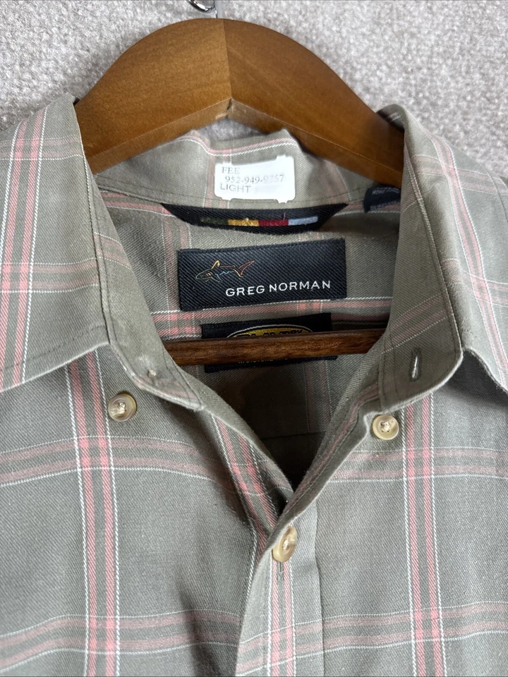 Camisa de vestir Greg Norman para hombre grande verde a cuadros informal manga larga abotonada como nueva Foto 4 de 4
