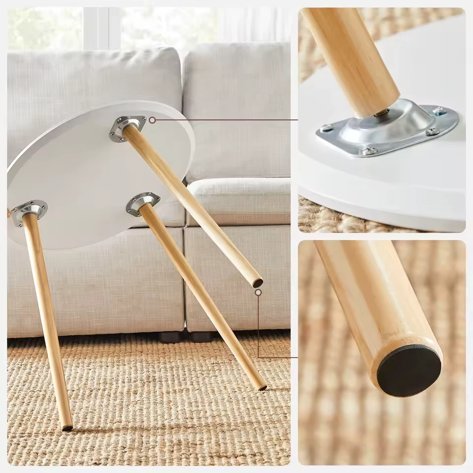 Nesting Side Table, Round End Table, Set of 2, Coffee Table with Solid Pine Wood - Image 3 of 4