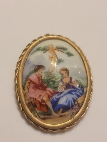 Vintage Signed Made In France Limoges Figural Handpainted Brooch
