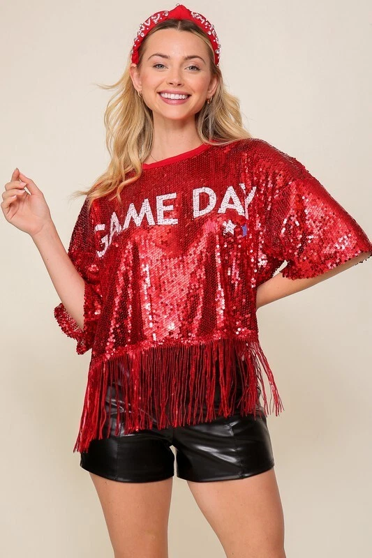 Blusa cropped com franjas Sequin Game Day - Imagem 4 de 4