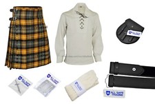 Men Scottish 9 Pieces 8 Yards Kilt Outfit with Sporran, Gordon Weathered Tartan