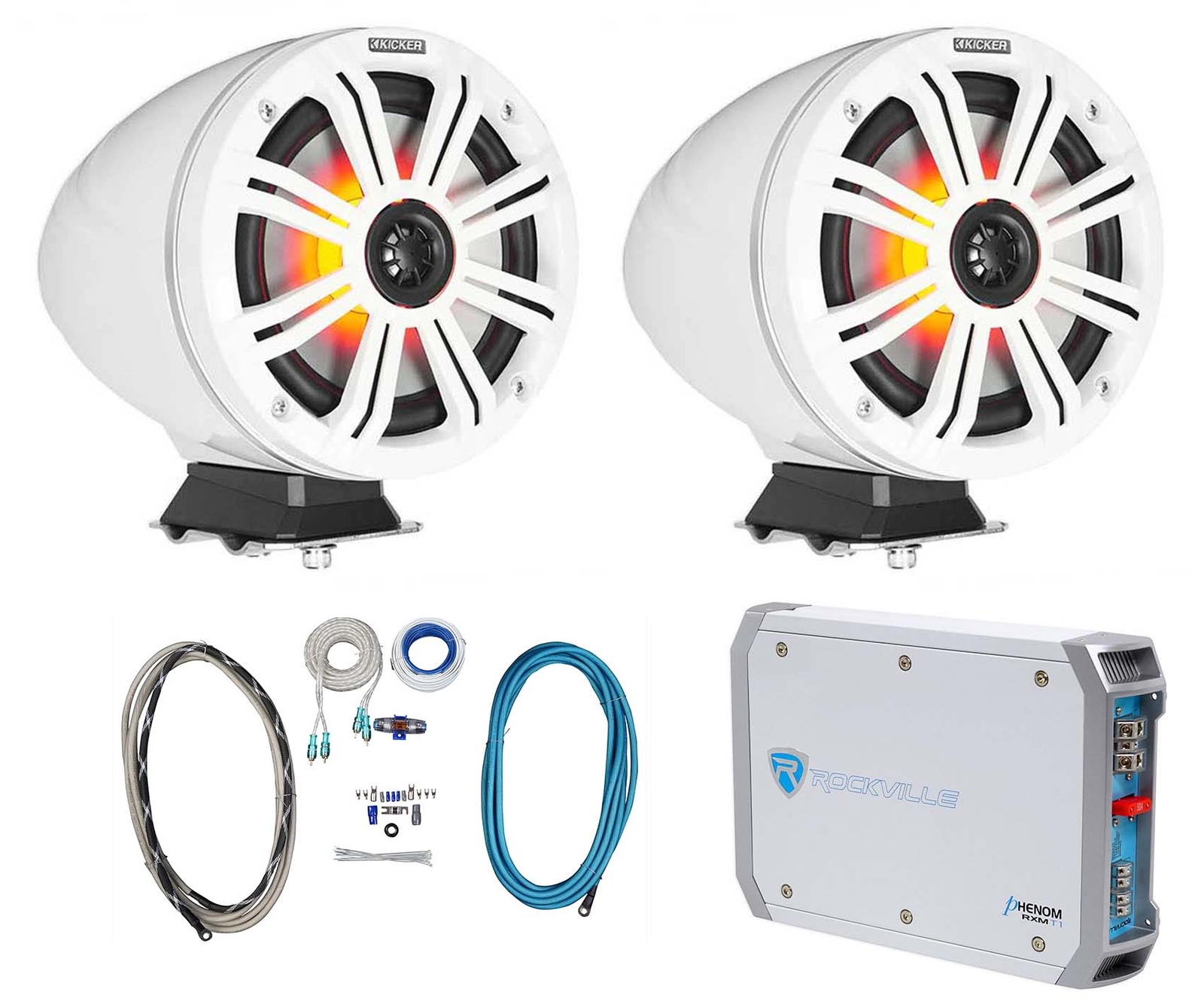 2 KICKER KMFC65 65 195 Вт Белые морские светодиодные колонки для поверхностного монтажа Усилитель Комплект проводов 89290₽