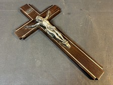 Antico Grande E Bella Crocifisso a Muro Croce IN Legno Gesù Metallo Inizio 20ème