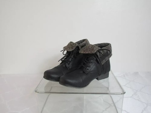Madden Girl Mountain Duena Boots Women Sz 8.5 Black Leather Lace-up Side Zip - Picture 8 of 10