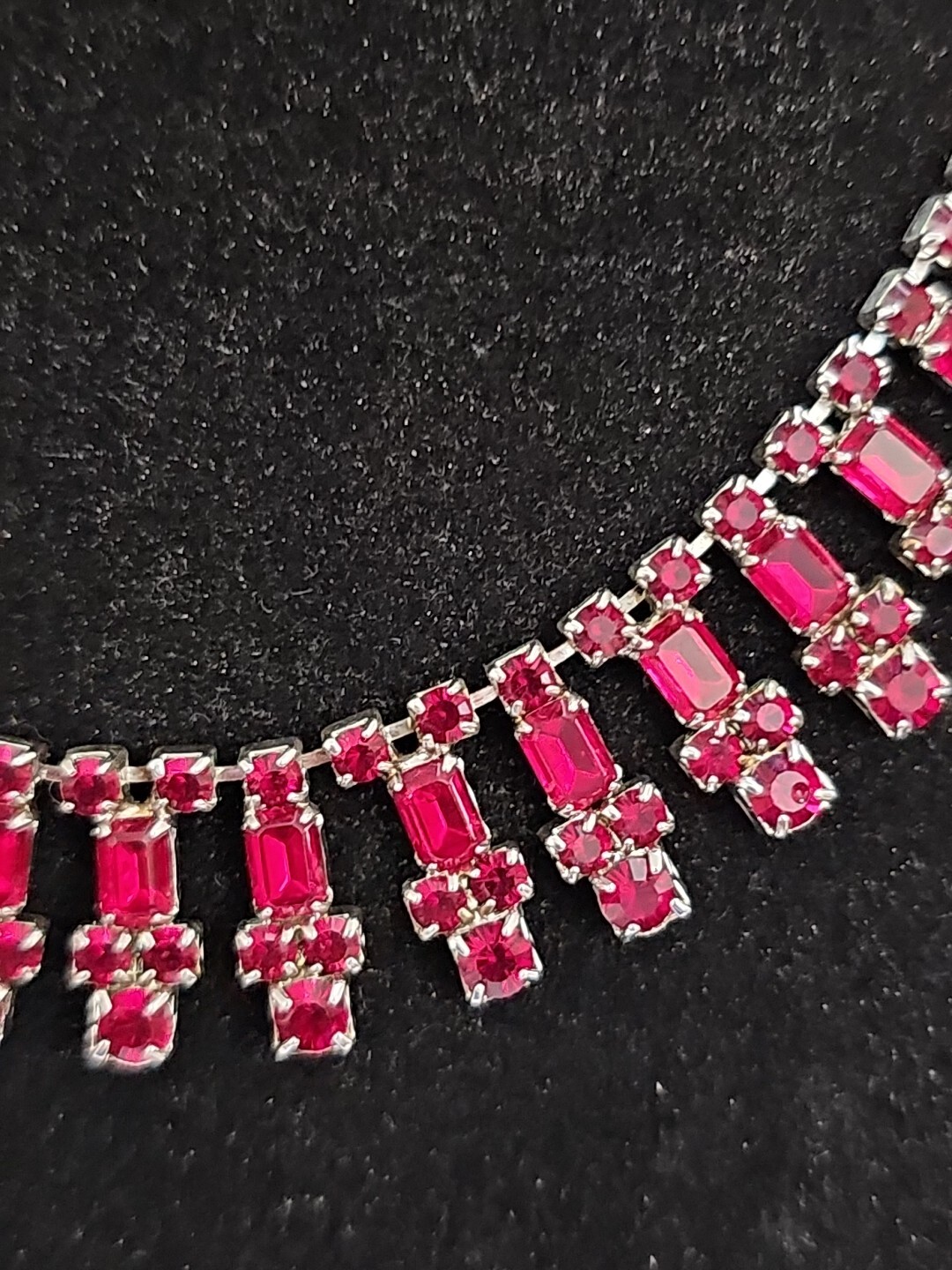 Faceted Prong Set Ruby Red Crystal Rhinestone Nec… - image 3