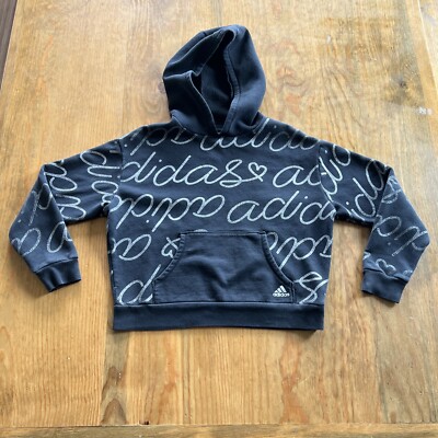 Adidas Girls Hoodie Size 14 Loose Fit Cropped Faded Black