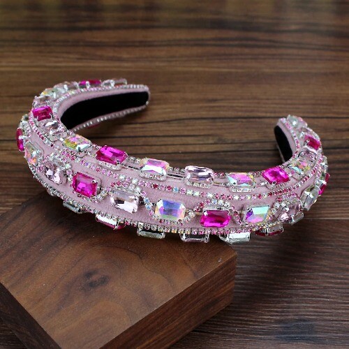 Pink Crystal Princess Padded Headbands Rhinestone Hairbands Hair Jewelry Girls - Imagen 8 de 25