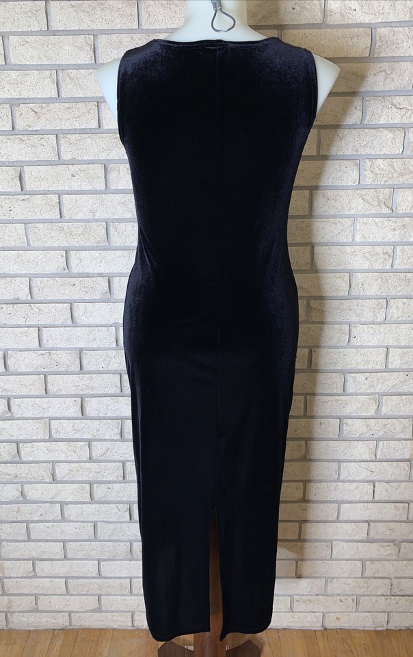 Vintage Long Black Stretch Velvet Shift Sleeveless Tunic Dress Size 12
