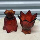 Set Of 2 Vintage Fenton Red Amberina Tulip Reversible Candle Holders*