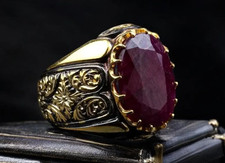 15 Carats Ruby Ring, Natural Ruby 925 Sterling Silver Yaqoot Ring For Men