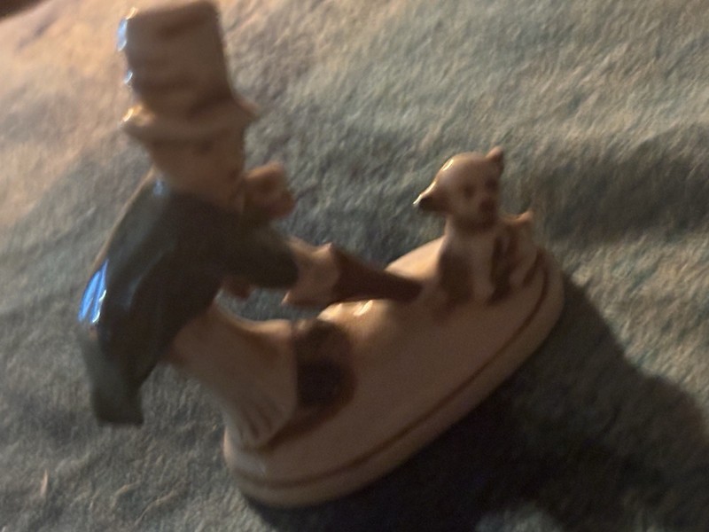 Vintage Porcelain Figurine Germany 2.5" Miniature Man Dog Umbrella Tophat