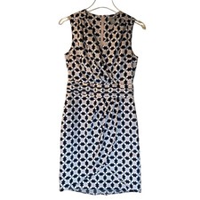 H&M Blue Pink Geometric Sheath Dress Sleeveless Knee Length Faux Wrap V Neck 4