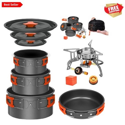 Ultimate Outdoor Cooking Set: 10-Piece Nonstick Cookware & Compact Stove