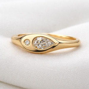 Authentic Moissanite Pear Signet Ring Handmade 14k Gold plated