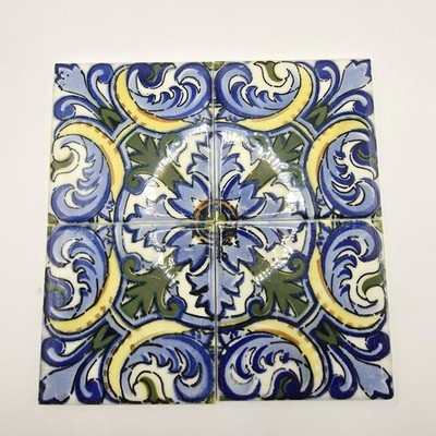 Vintage Mexican Traditional Talavera Tiles Set Of 4 Ciasa Hand Painted Mosaic 