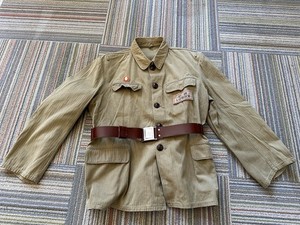 Rare 1950’s Chinese Army Type 58 Uniform HBT Tunic Lot With Belt And Pin /Patch