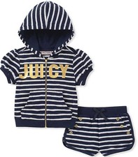JUICY COUTURE 2 Piece Striped Navy White Hoodie Short Set NEW Infant 12 18 24 mo