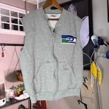 Majestic Seattle Seahawks Vest Mens Large Gray Vintage Zip Up Fleece NFL Fan
