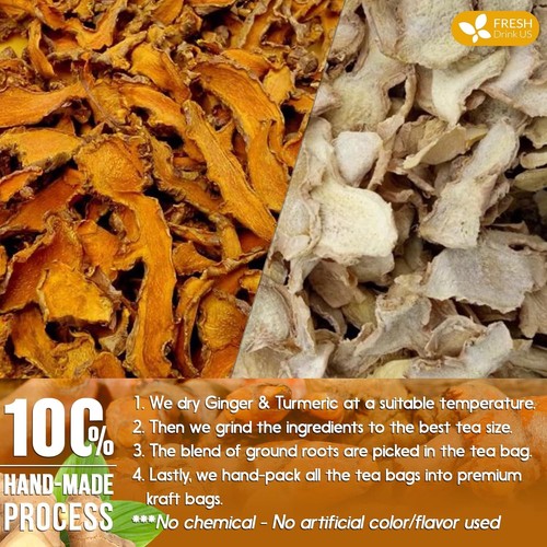 FreshDrinkUS, Premium 135 Turmeric Ginger Tea Bags, 100% Natural 135 Bags - Picture 6 of 9