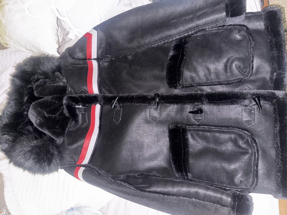 Jordan Craig Men's Denali Shearling JACKET  FUR COAT BLACK/RED OG RETRO - Image 2 of 4