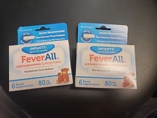 Lot 2 FeverAll Infants' Acetaminophen 80 mg 6 Ct rectal suppositories Exp 03/27