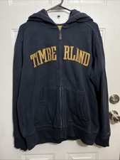 Timberland Spell Out Zip Up Hoodie Size Large Navy