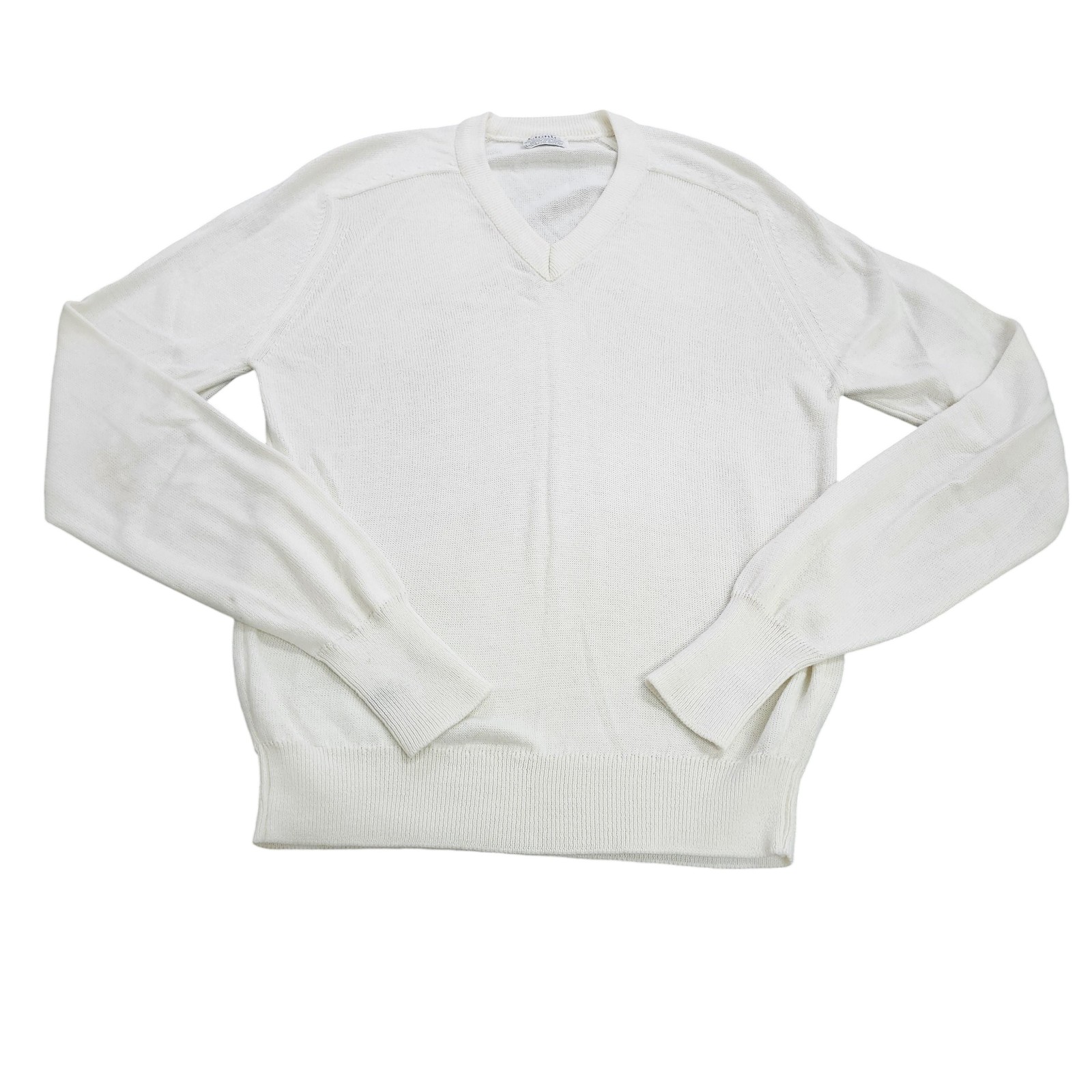 Vintage Etonic Sweater Mens L White V Neck Knit Pullover Long Sleeve Casual