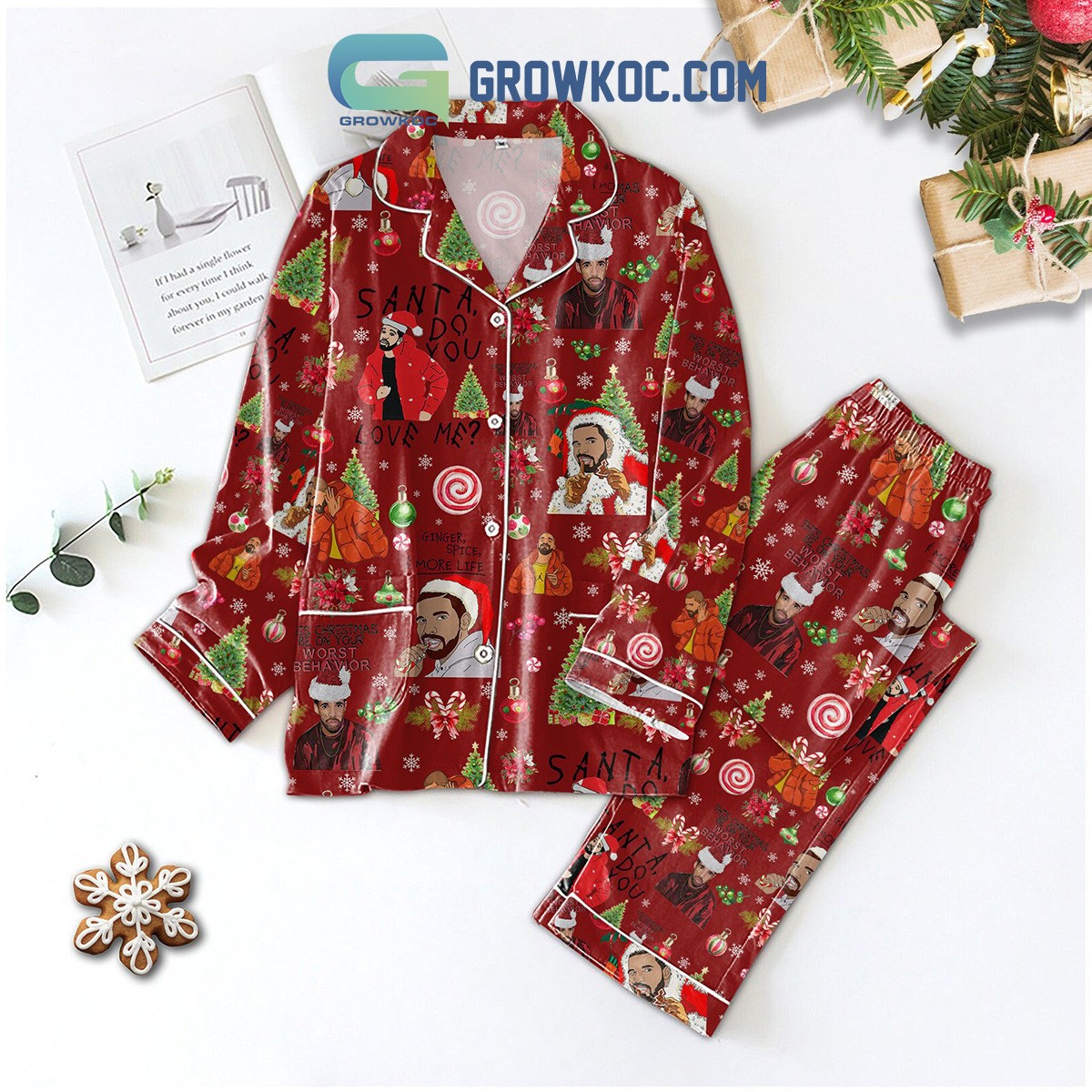 Drake Santa Christmas Pajama Set Do You Love Me Holiday Sleepwear
