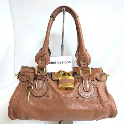Chloe Paddington Handbag Shoulder Bag Brown Leather Lock Key Auth w/DustBag