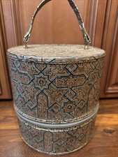 Vintage MCM Hat Wig Box Geometric Pattern Brown Gold Black Travel The Miner?