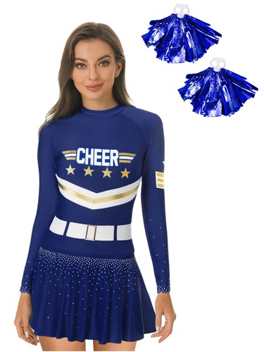 Womens Dress Shiny Cheerleading Outfit Elastic Uniform Carnival Cosplay Dance - Picture 19 of 71