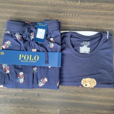 Polo Ralph Lauren Mens Gift Bear Navy/ Blue Cotton Pajama Sleep Set Large New