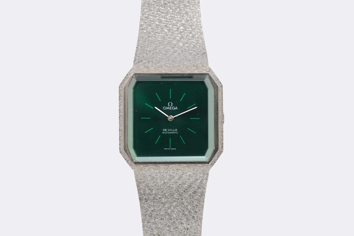 Vintage! Omega De Ville 8328 18k White Gold GREEN DIAL 30mm Watch