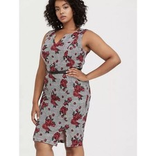 Torrid Plus Size 20 Houndstooth Red Floral Premium Ponte Sheath Bodycon Dress