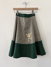 40s 50s Novelty Hand Felt Appliqu  Wool Mini Skirt Figure Skater Folk Art Dirndl