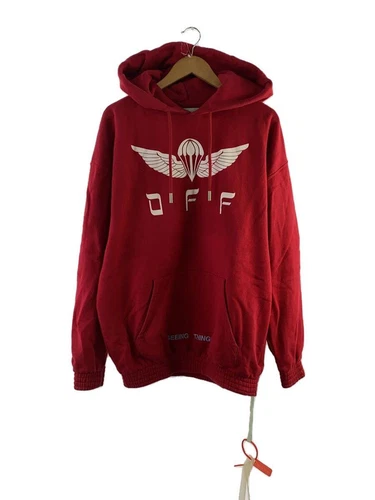 FELPA CON CAPPUCCIO OFF WHITE S COTONE ROSSO OMBB009F17192060 17AW usata