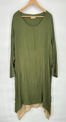 Anself Maxi Dress Green Size 5XL Asymmetrical Lagenlook Long Sleeve Crinkle