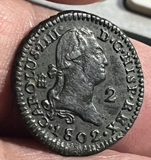 Cincin19 Muy Bonito 2 Mrvds CARLOS IV Segovia 1802(Escaso en esta Conservación)