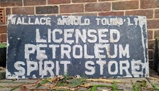 Vintage Wallace Arnold Tours Ltd Licensed Petrol Spirit Store Metal Sign 1970s